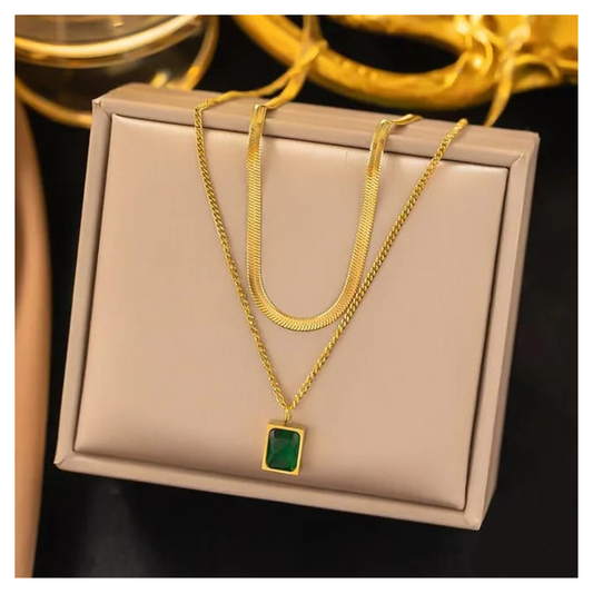 Anti Tarnish Necklace - Double Layer with Pendent