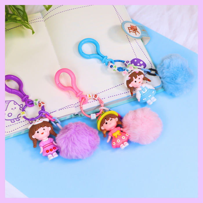 Pompom doll keychain for bags and backpacks