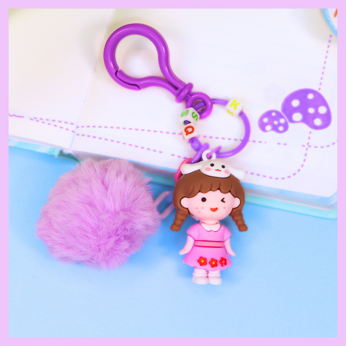 Colourful pompom doll keychain accessory
