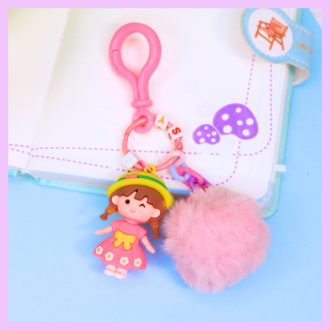 Cute pompom doll keychain alternate view