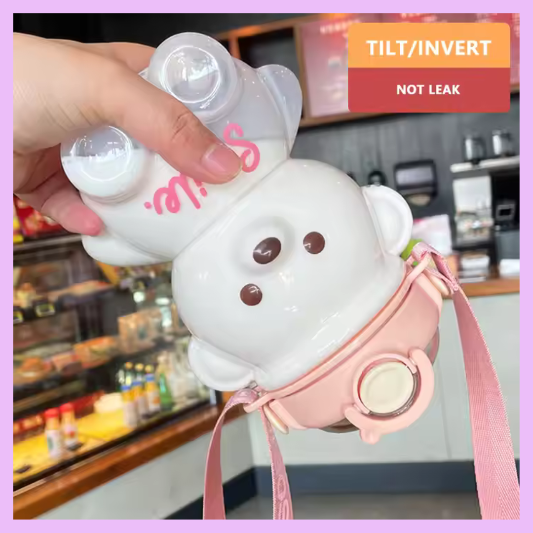 Teddy bear water bottle detail view