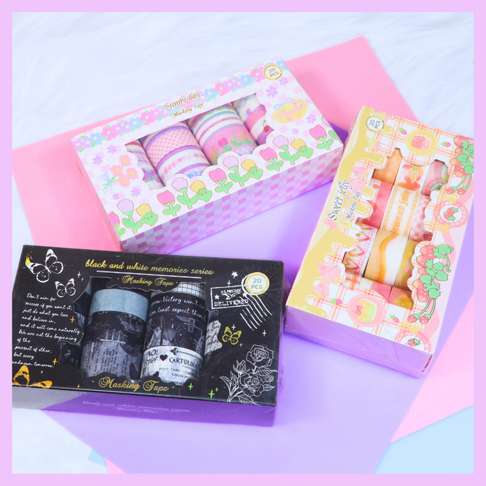 Set of 20 decorative washi tapes for journaling and crafts