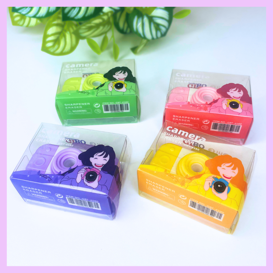 Camera pencil sharpener and eraser