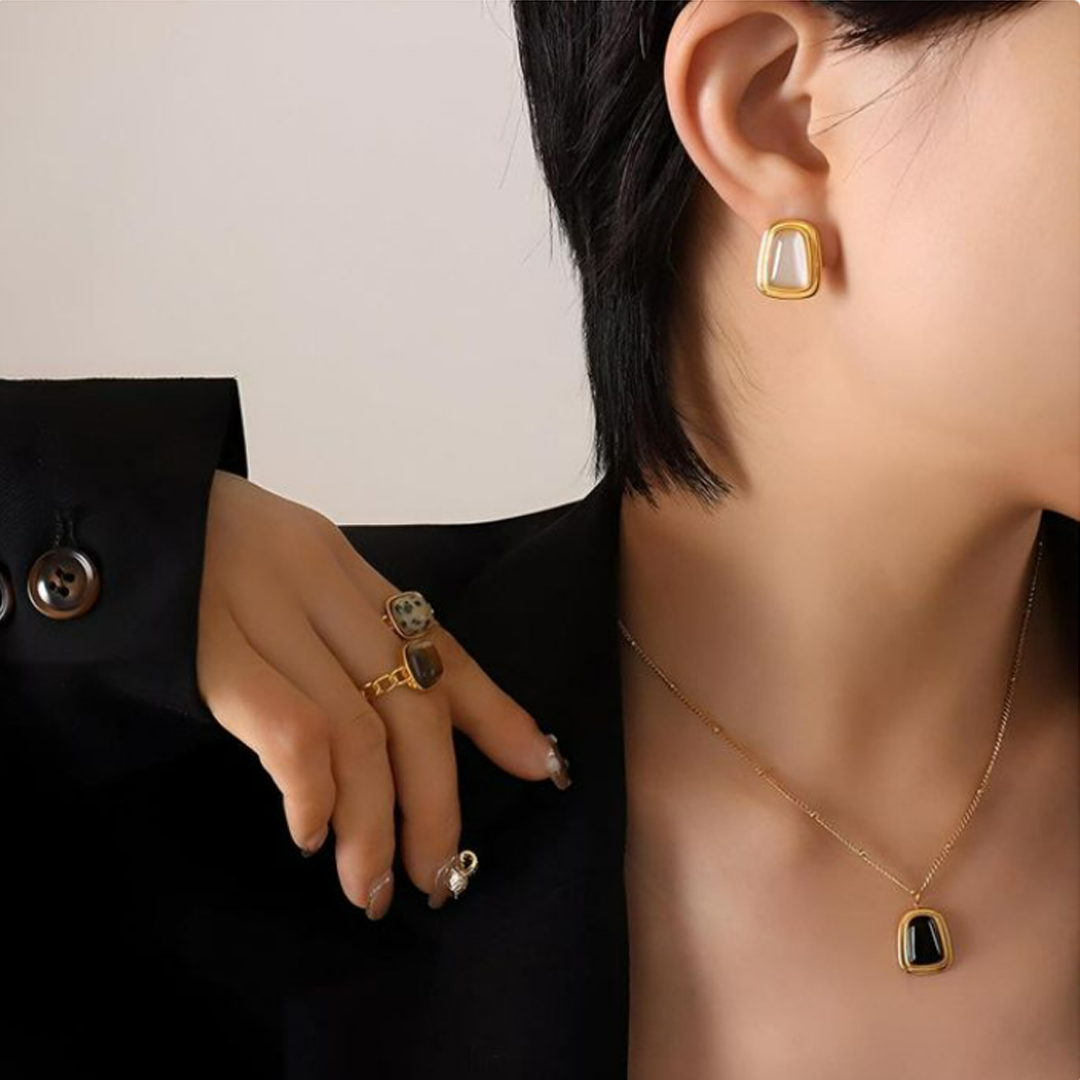 Anti Tranish Necklace and Earing Combo - White Pendant