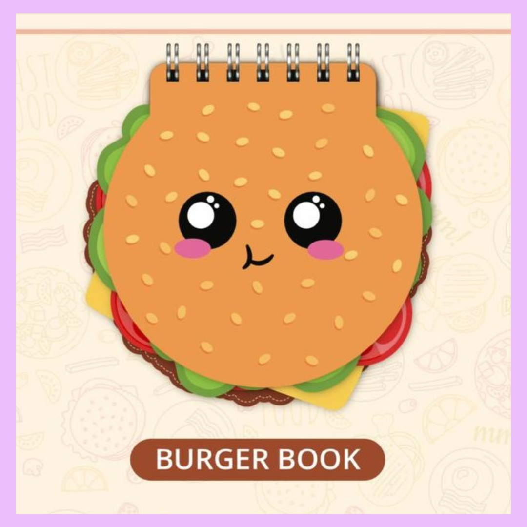 Burger spiral notebook binding and page detail