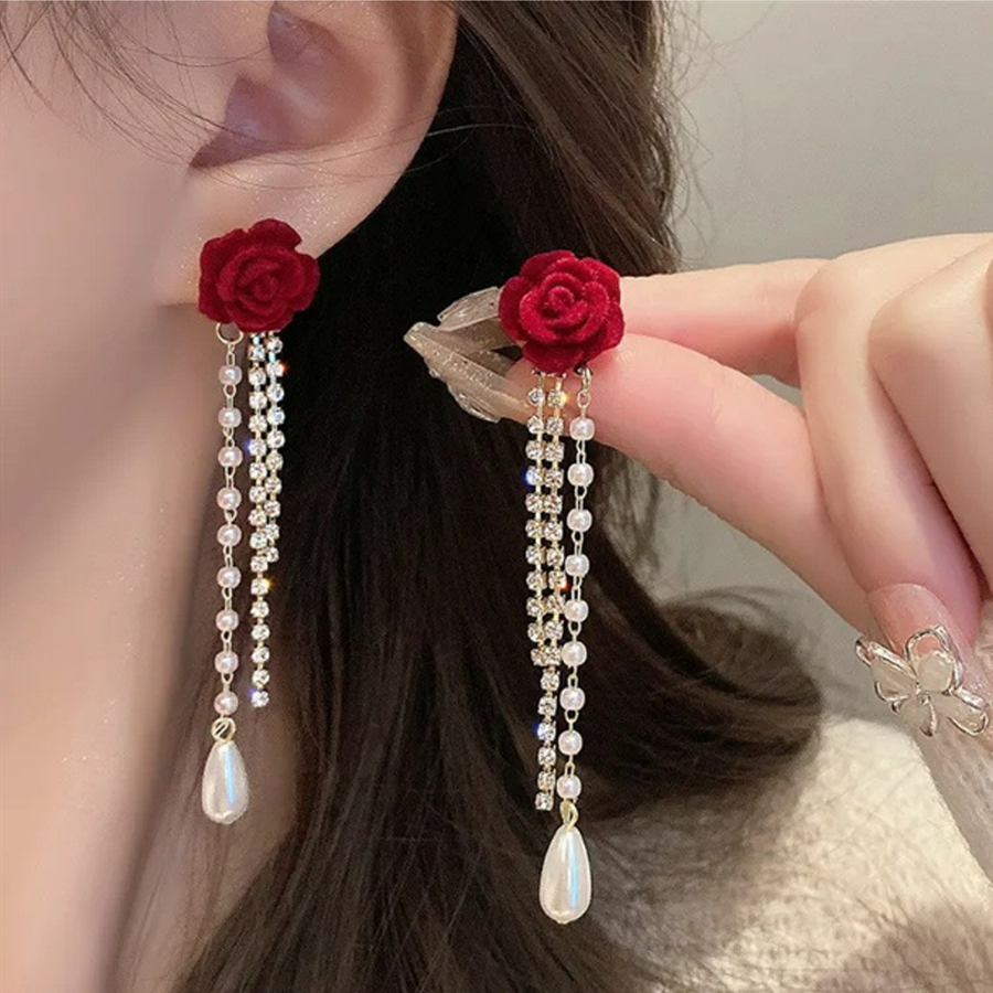 Rose Earrings with Drop