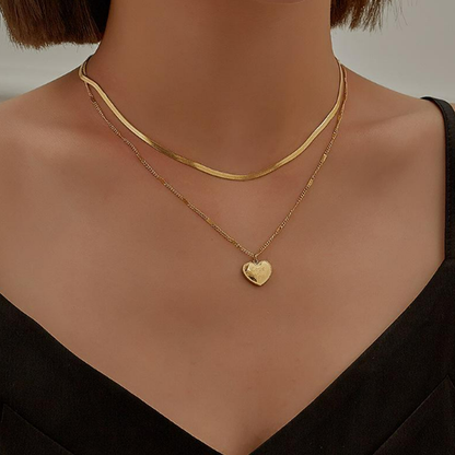 Anti Tarnish Necklace  - Double Layer Heart - Love You