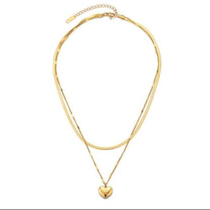 Anti Tarnish Necklace  - Double Layer Heart - Love You