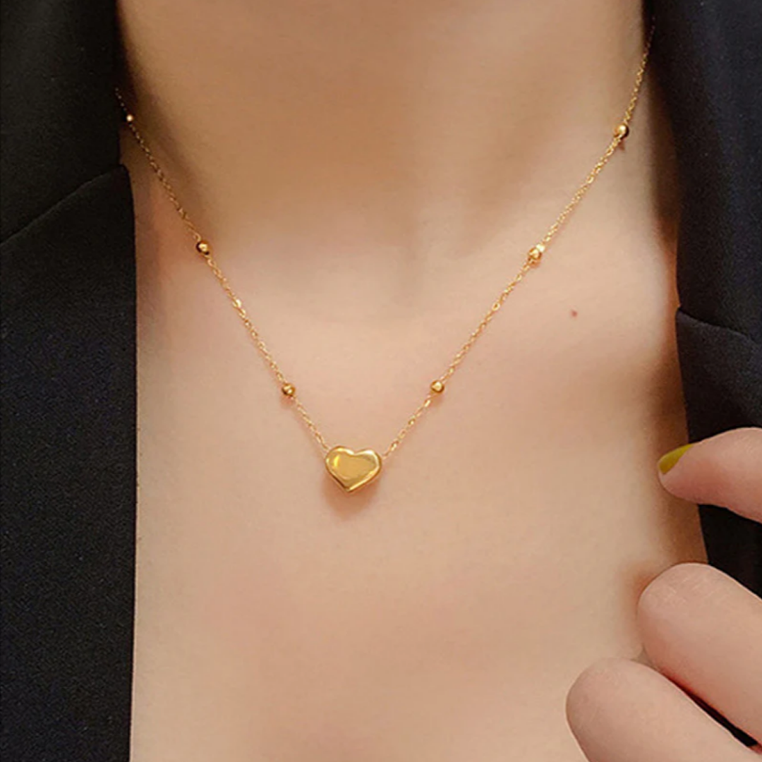 Anti Tarnish Necklace Heart Beaded Chain
