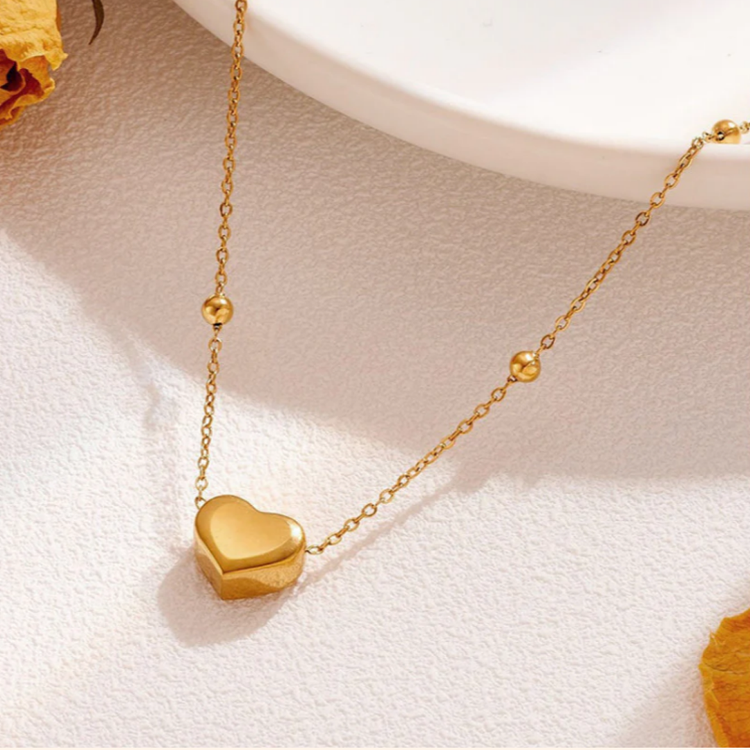 Anti Tarnish Necklace Heart Beaded Chain_1