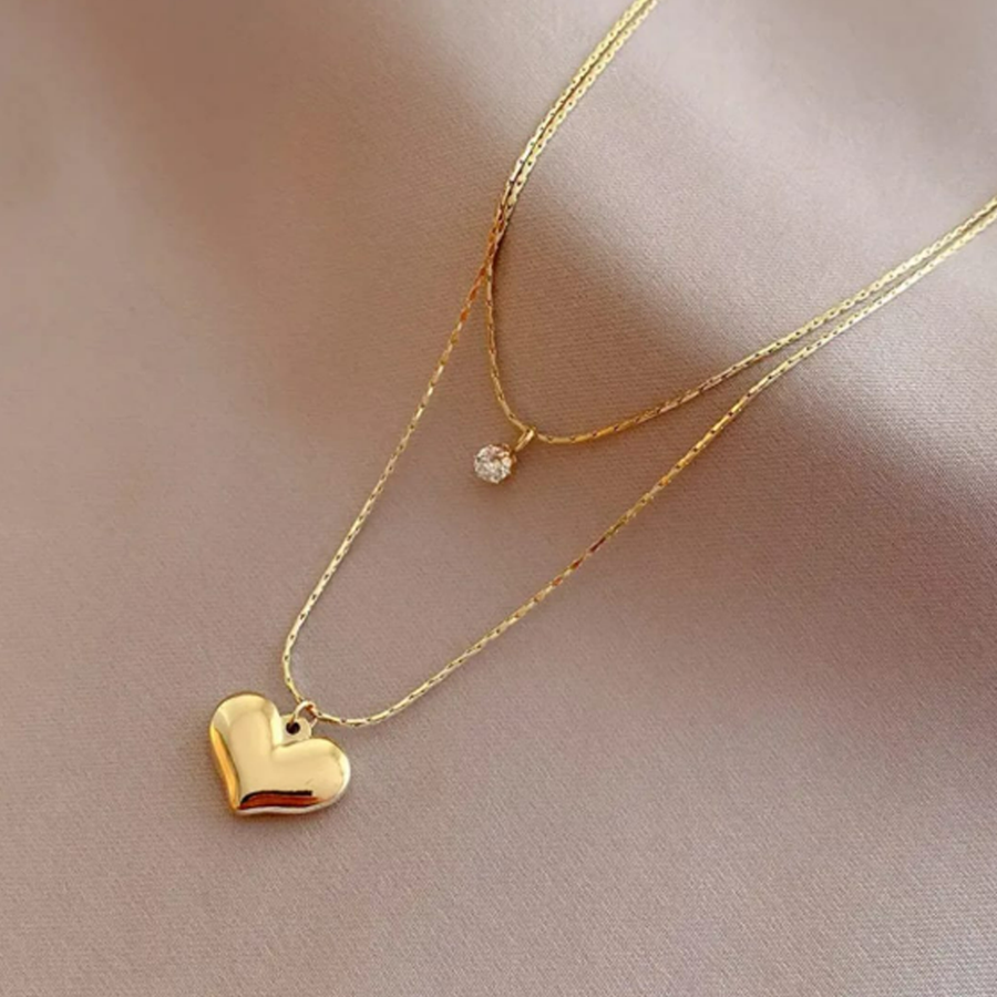 Anti Tarnish Heart Dual Necklace