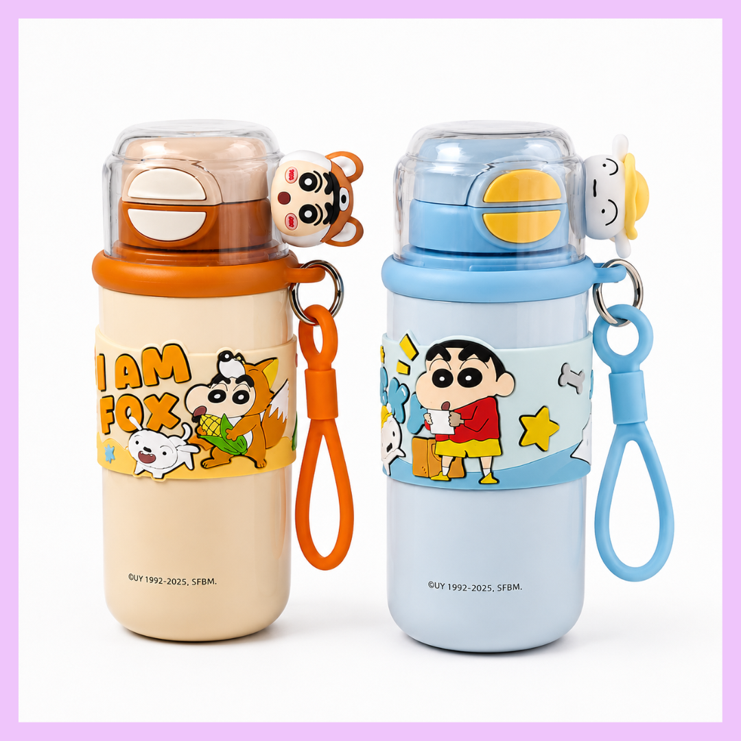 Crayon Shin-chan 620ml 3-in-1 Stainless Steel Insulated Water Bottle_Blue & Brown