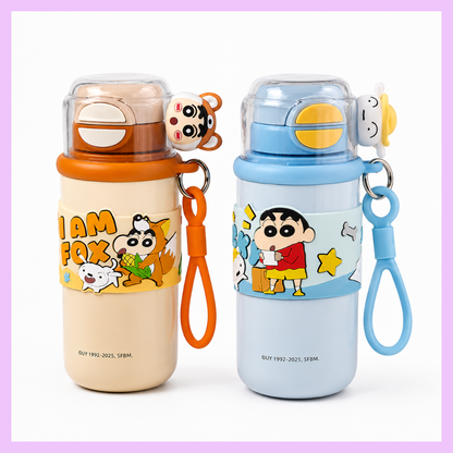 Crayon Shin-chan 620ml 3-in-1 Stainless Steel Insulated Water Bottle_Blue & Brown